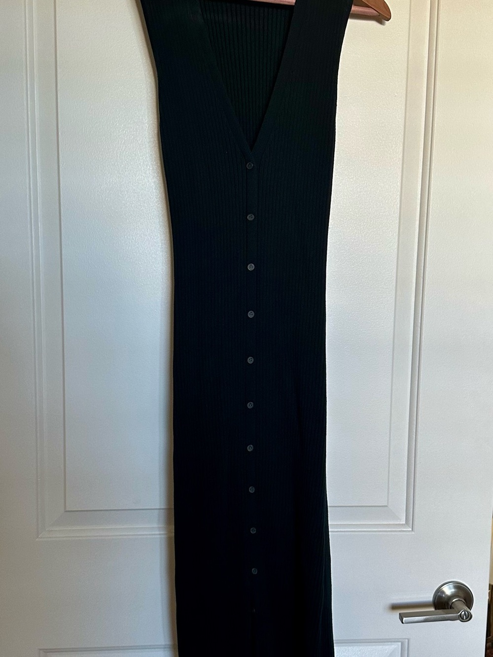 Calvin Klein Jeans Black Smooth Ribbed V-neck Button-Front Midi Dress
